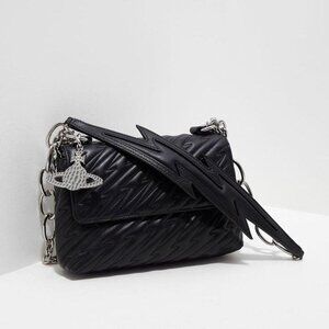 Authentic Vivienne Westwood lightening bag shoulder crossbody black quilted orb